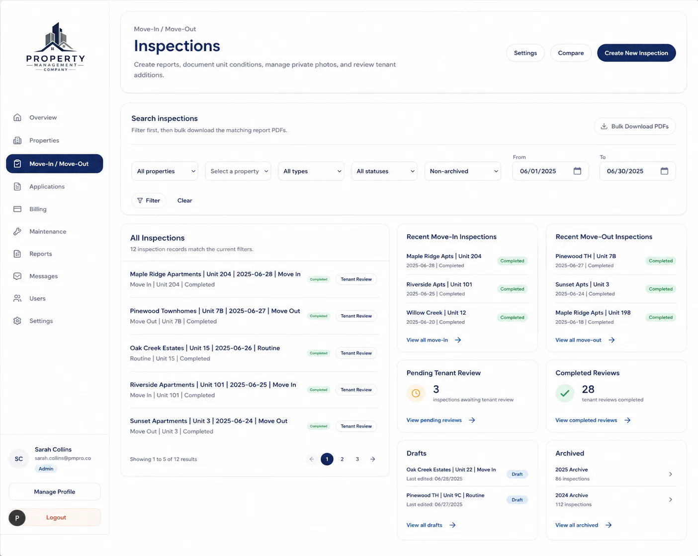 1up Property Management inspection workflow