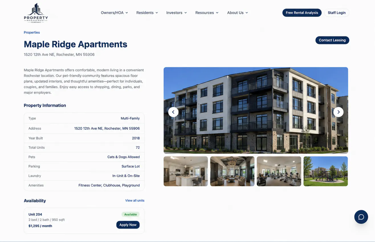 Property Management Website representative product interface